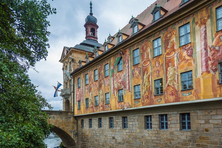 Admiring the Bamberg town hall facade