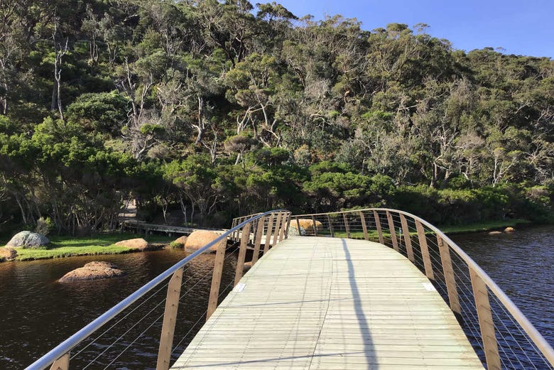 Atravessando uma ponte do Parque Nacional Wilsons Promontory