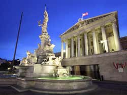Austrian Parliament building at nightfall