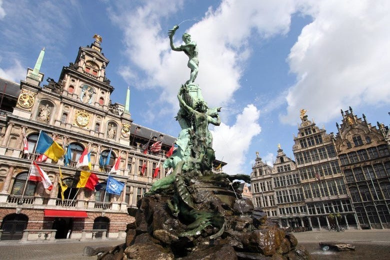 Brabo Fountain and Antwerp Town Hall
