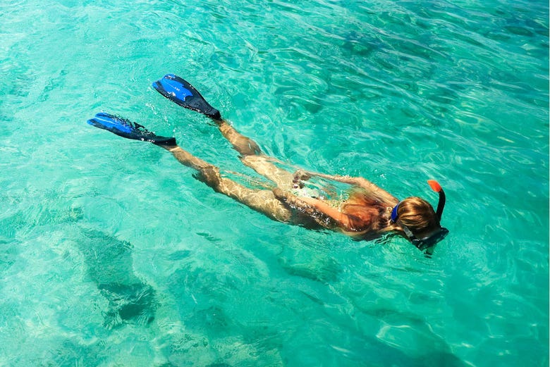 Practicando snorkel en Cayo Corker