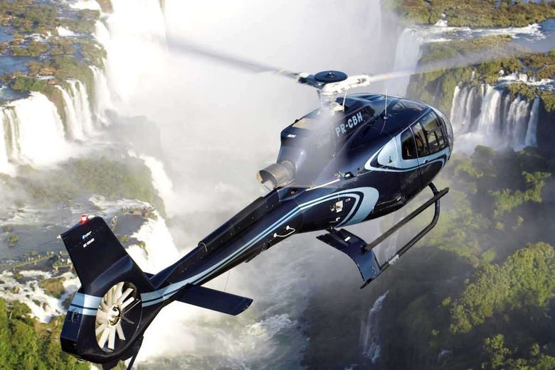 Helicopter flight over the waterfall