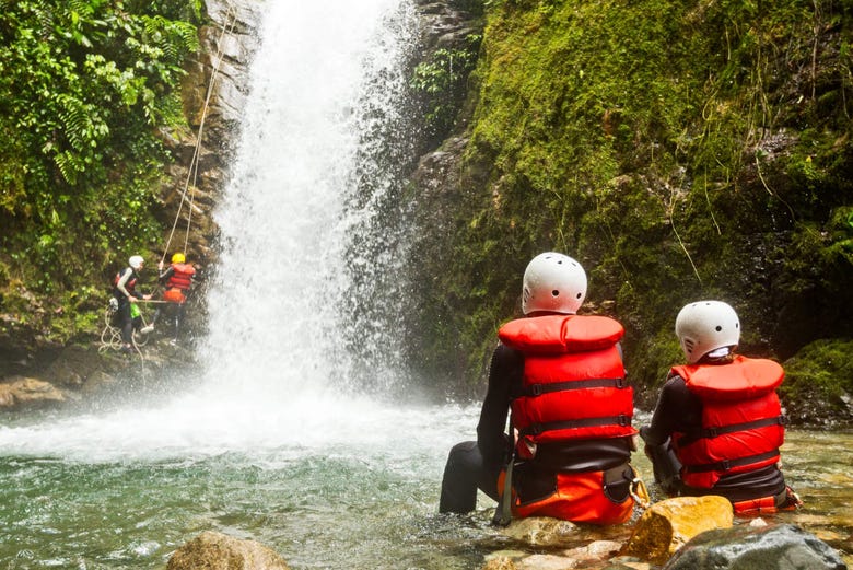 Canyoning down the waterfall