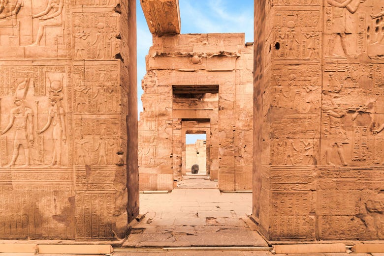 Outside the temple of the falcon-headed Horus
