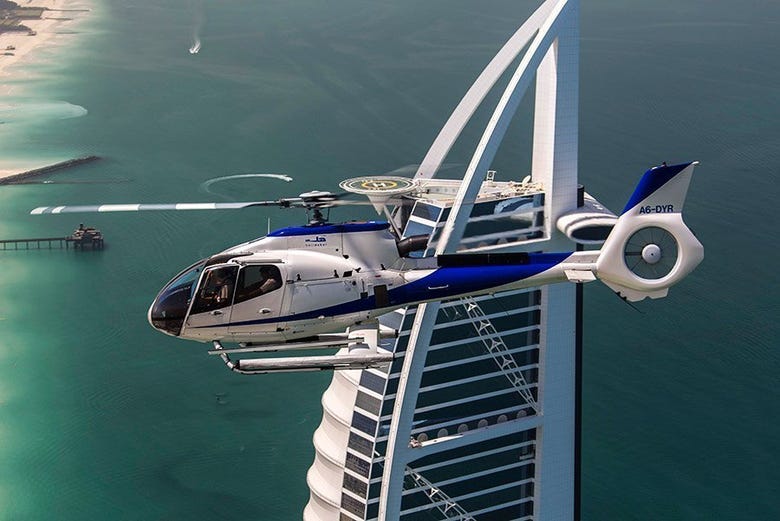 Flying over the Palm Jumeirah and the Burj Al Arab