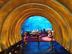 The entrance to the Al Mahara restaurant in Burj Al Arab