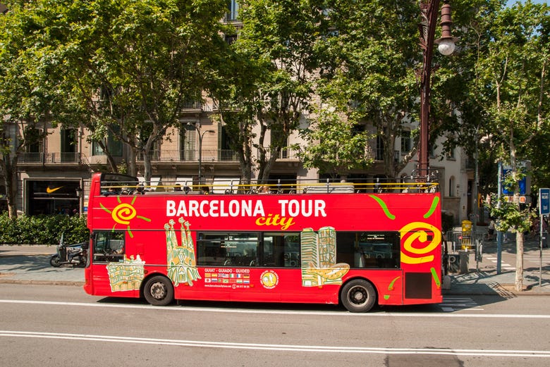 Exploring Barcelona on a tourist bus
