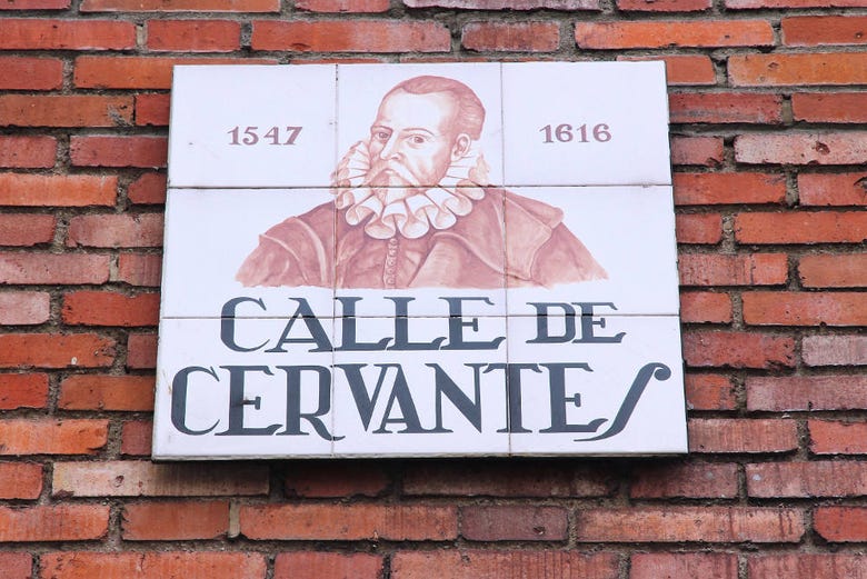 Placa de la Calle Cervantes en el Barrio de las Letras
