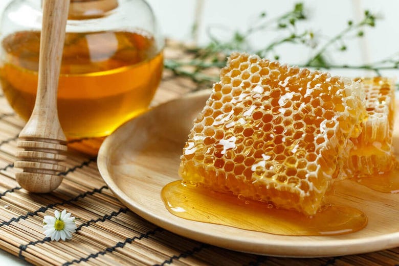 Miel y Proción de un panal de abejas