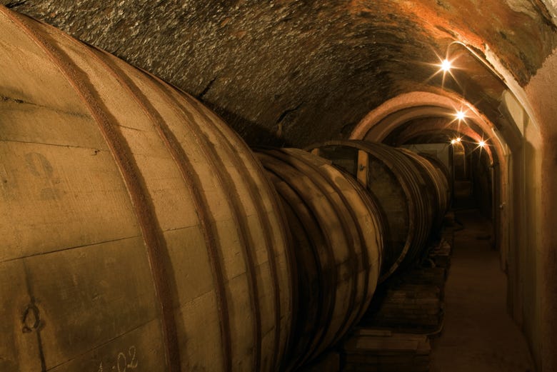 Barricas de vino en las Bodegas De Alberto