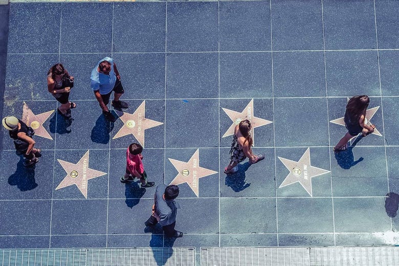 Strolling along the Hollywood Walk of Fame