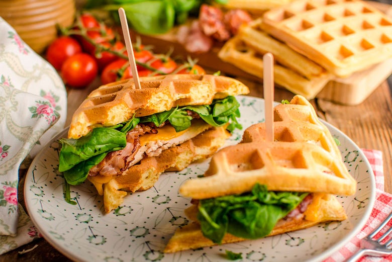 Waffle sandwiches with bacon