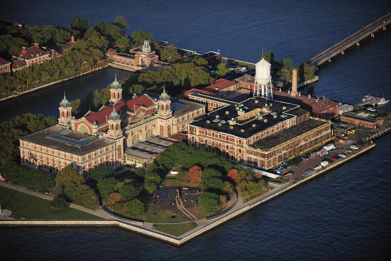 Aerial views of Ellis Island
