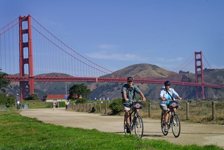 Biking past the Golden Gate Bridge
