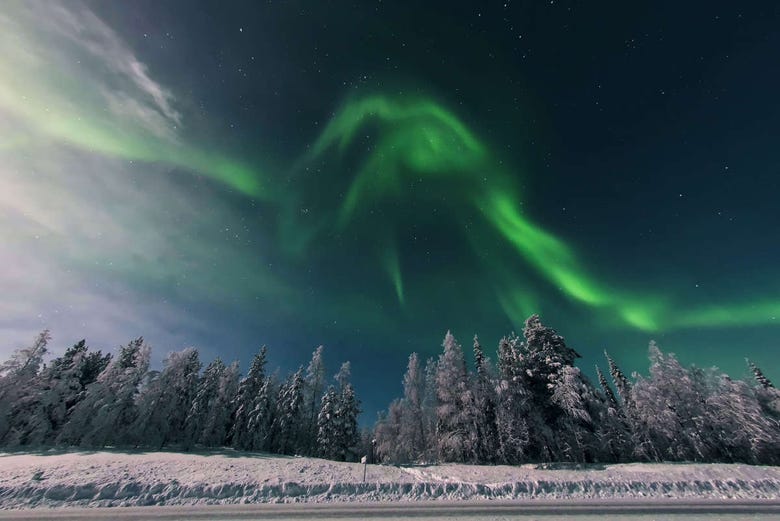 Viendo auroras boreales en Levi