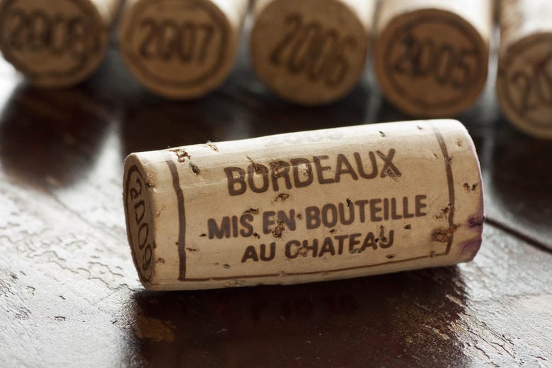 Rolha de um vinho de Bordeaux