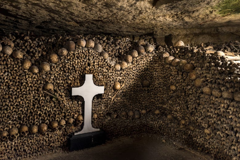 Cross in the catacombs of Paris