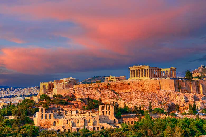 Acrópolis de Atenas al atardecer