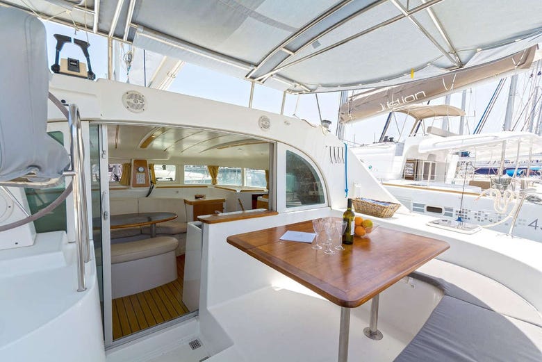 Inside the catamaran