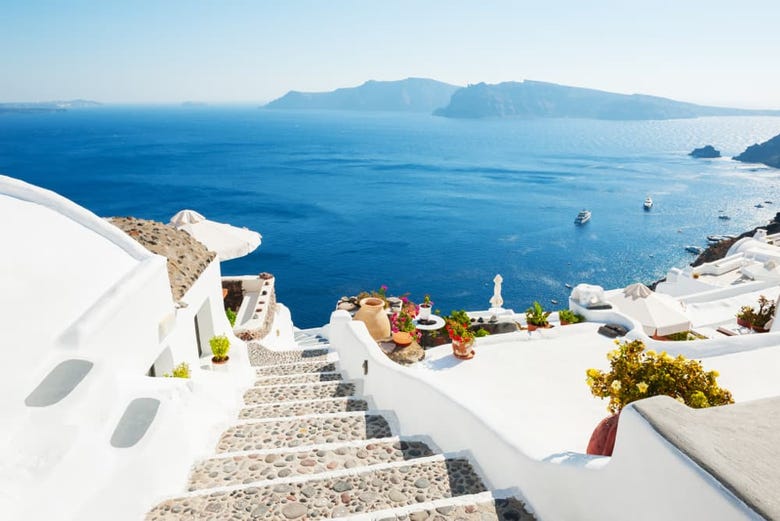 Spectacular views from the staircase in Oia