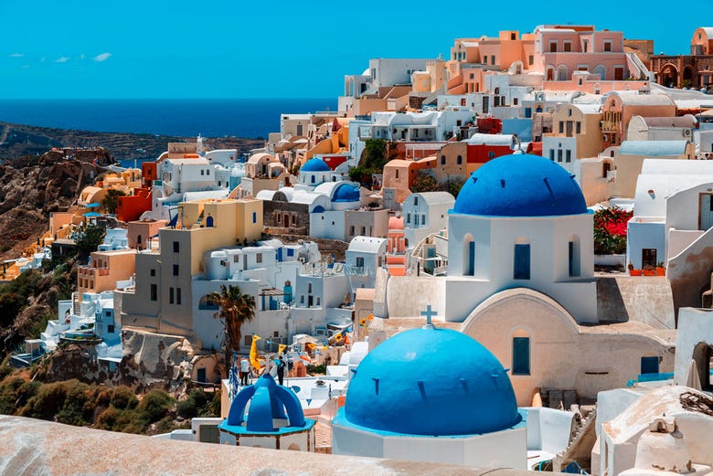 The famous blue domes around Oia