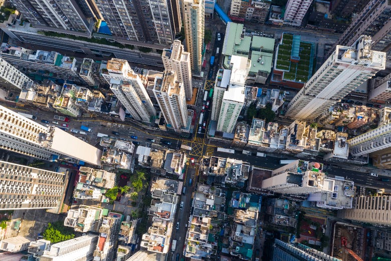 Vista aerea del quartiere Sheung Wan