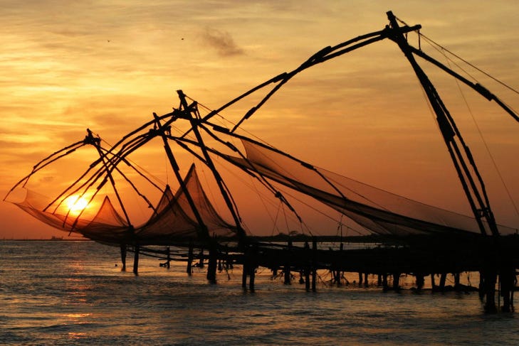 Reti da pesca cinesi a Fort Kochi
