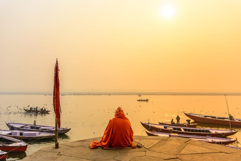 Sunset on the banks of the Ganges