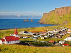 Panoramic view of Vik in summer