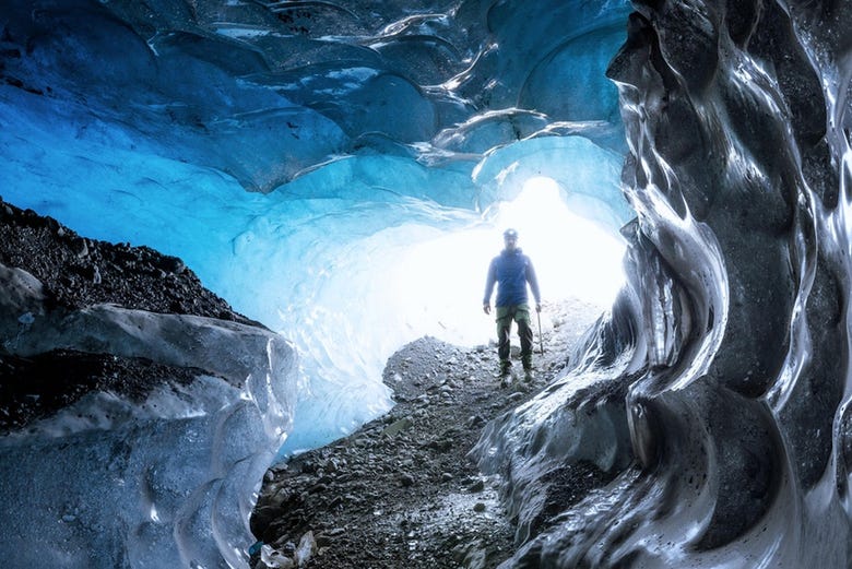 Inside the blue ice cave at Skaftafell