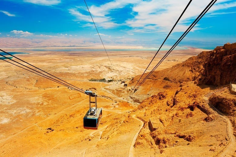 Climbing up to Masada in the Cableway cable car