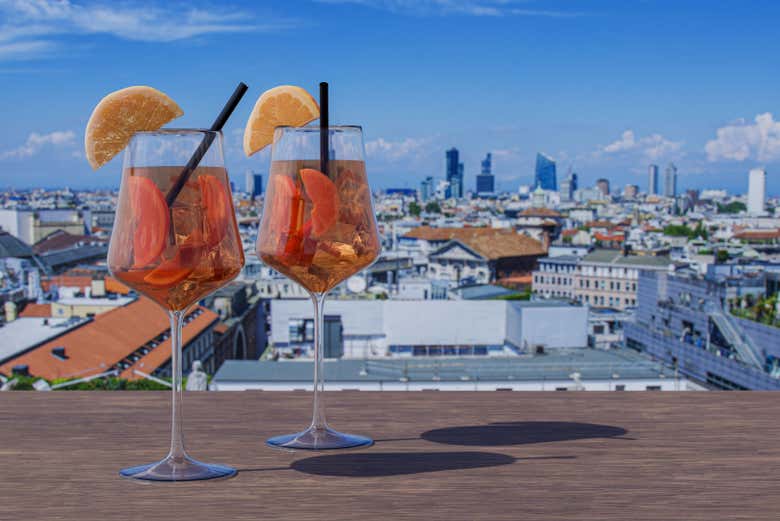 Aperitivo drinks and snacks with a view over Milan