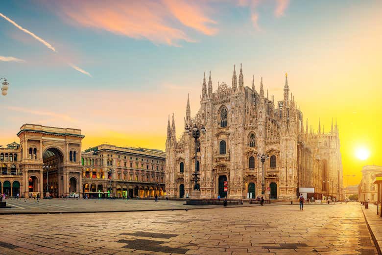 The Duomo rooftop terraces above Piazza del Duomo, Milan