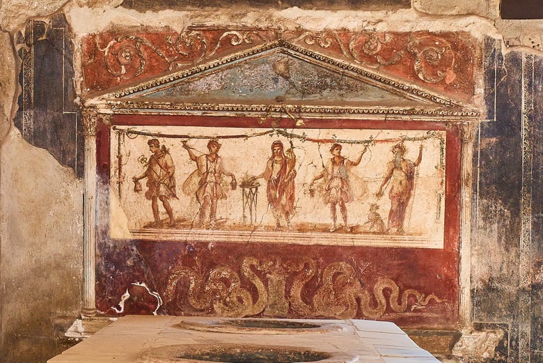 Frescos romanos en el interior de la taberna