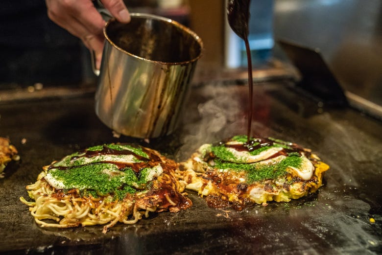 Okonomiyaki, a Japanese savoury pancake