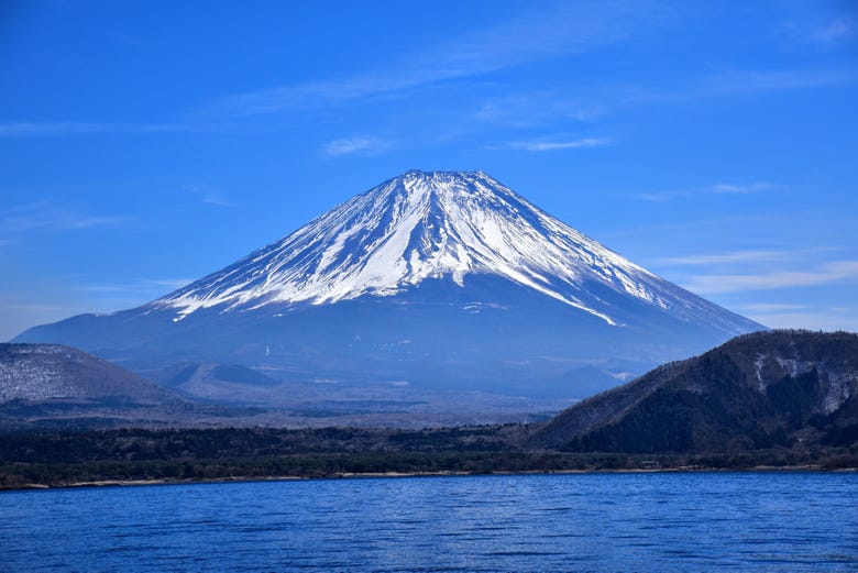 Snow-capped summit of Mount Fuji