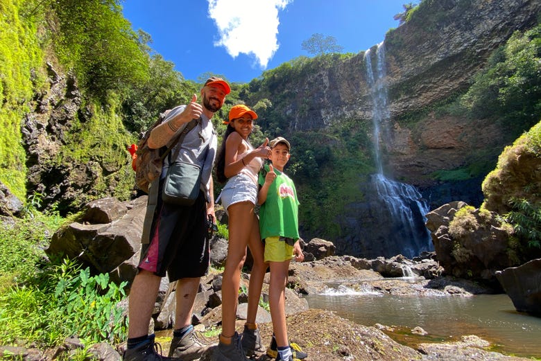 Foto nas cascatas de Chamarel