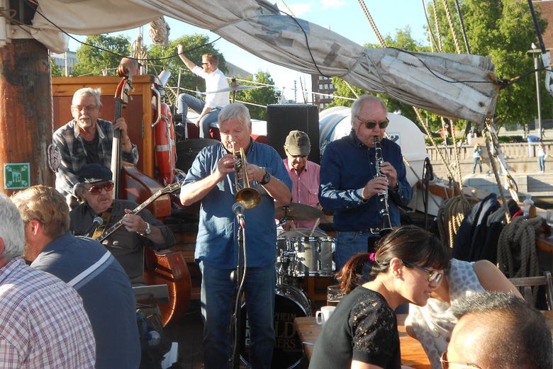 Musicians on board the boat