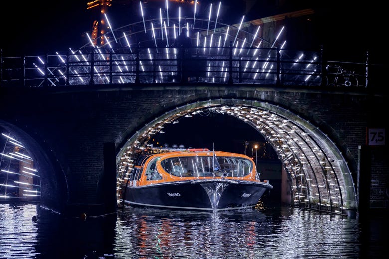 Cruising Amsterdam's canals during the Light Festival
