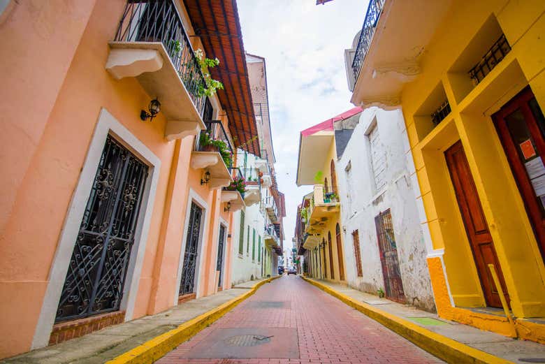 A colorful street in Panama City's old town - A colorful street in Panama City's old town