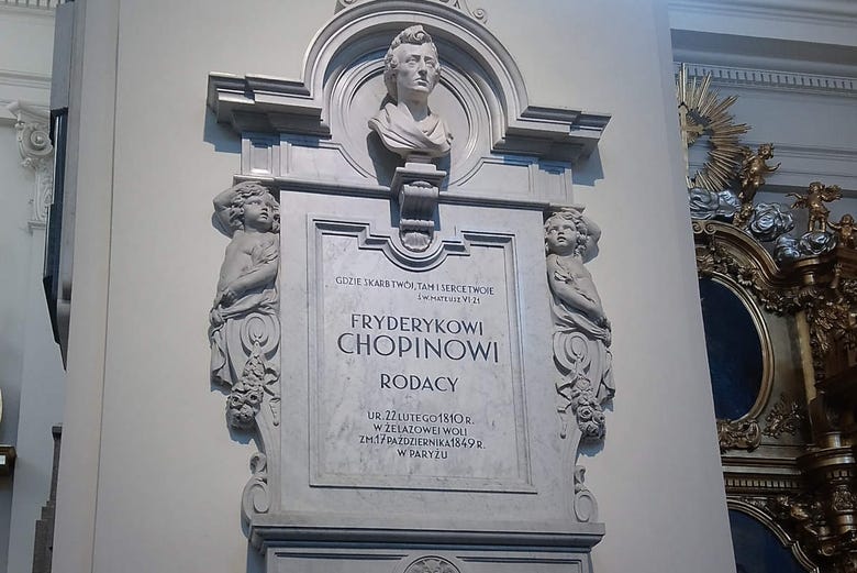 Urne de Chopin dans l'église de la Sainte Croix