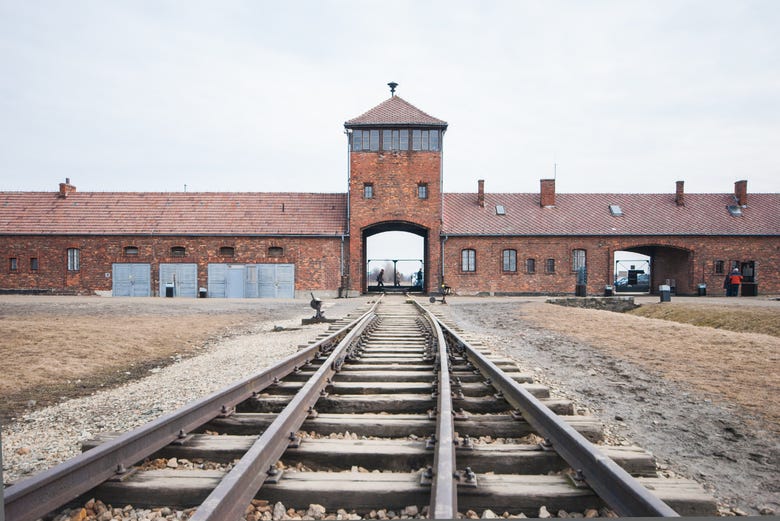 End of the train tracks into Auschwitz