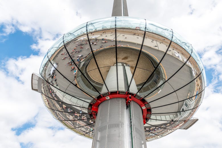 The observation tower's glass viewing pod from below