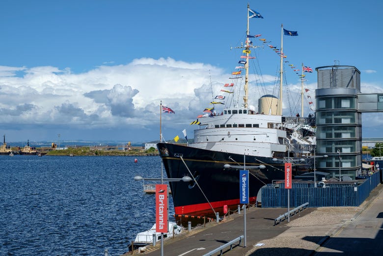 The Royal Yacht Britannia, anchored in the Leith port