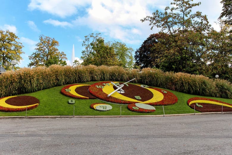 Reloj de flores, en el Jardín Inglés de Ginebra