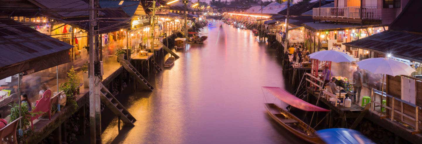 Mercado sobre la vía y mercado flotante nocturno de Amphawa