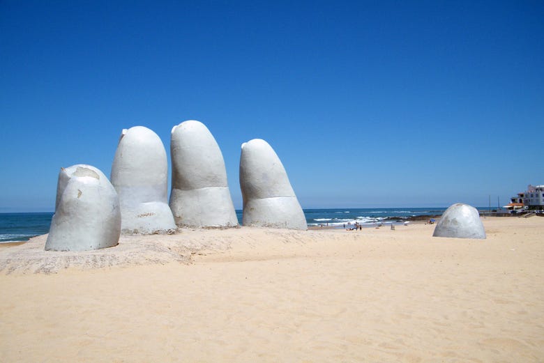 The hand sculpture on Playa Brava beach